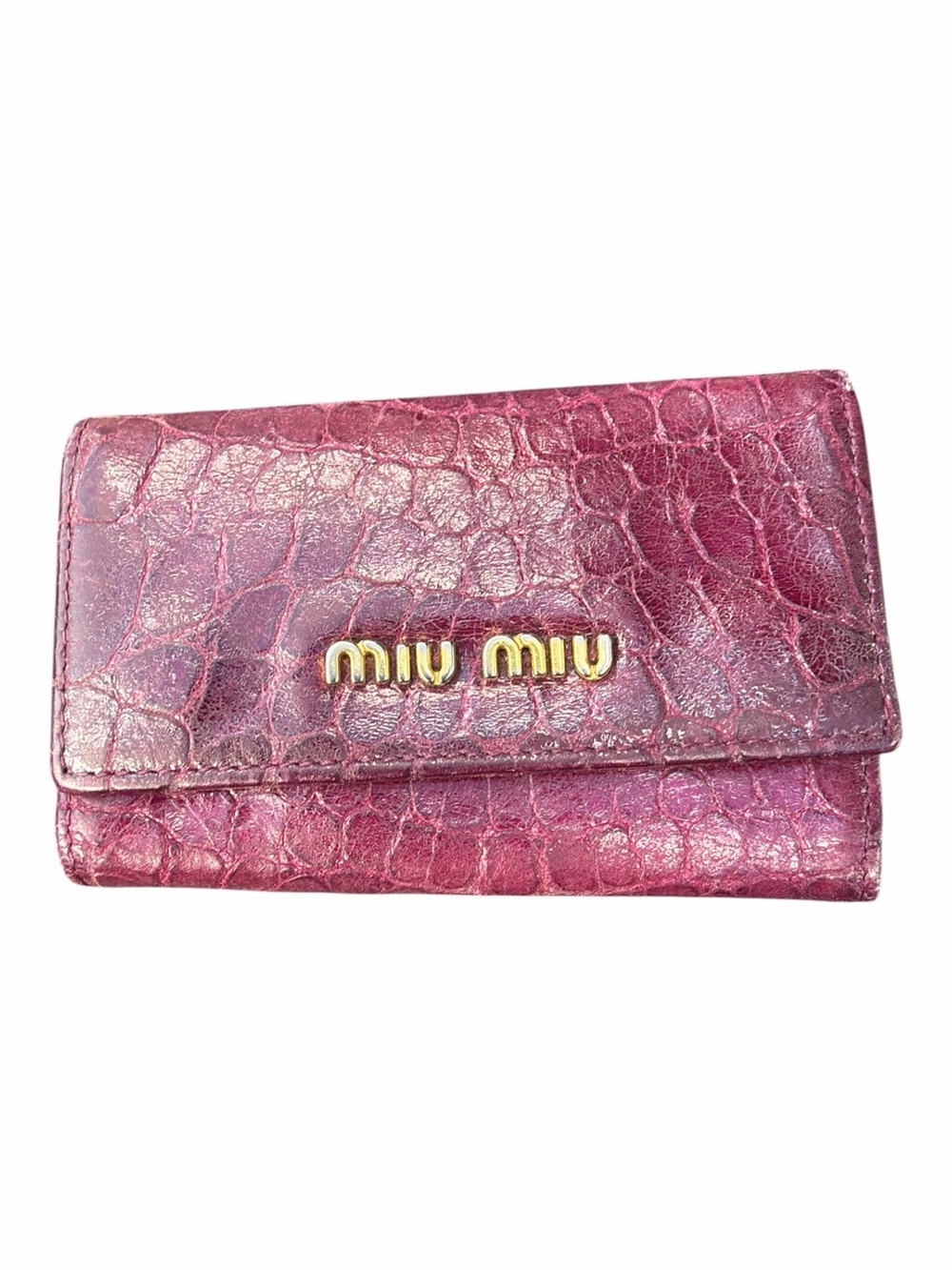 🦬GIVEAWAY🦬 Vintage Miu Miu Magenta Croc-Embossed Leather Key Case Wallet
